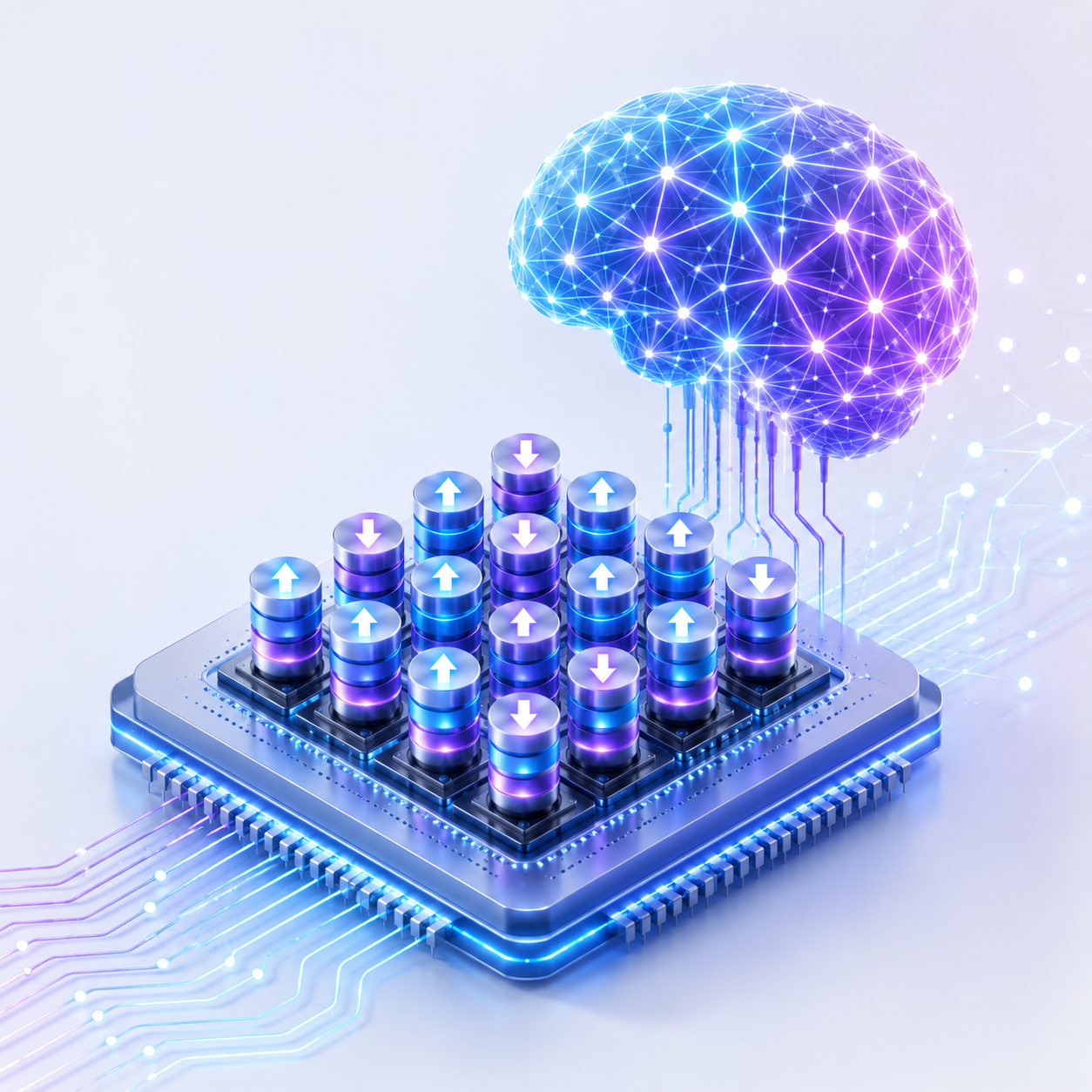 Concept illustration of spintronic computing-in-memory hardware and an AI neural network